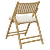 4 Piece Folding Bistro Chairs with Cream White Cushions Bamboo