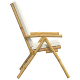 4 Piece Folding Reclining Chairs with Cream White Cushions Bamboo