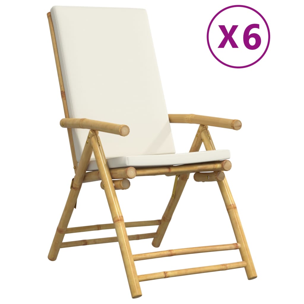 vidaXL 6 Piece Folding Reclining Chairs with Cream White Cushions Bamboo