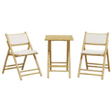 3 Piece Folding Bistro set with Cream White Cushions Bamboo