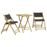 3 Piece Folding Bistro set with Dark Grey Cushions Bamboo