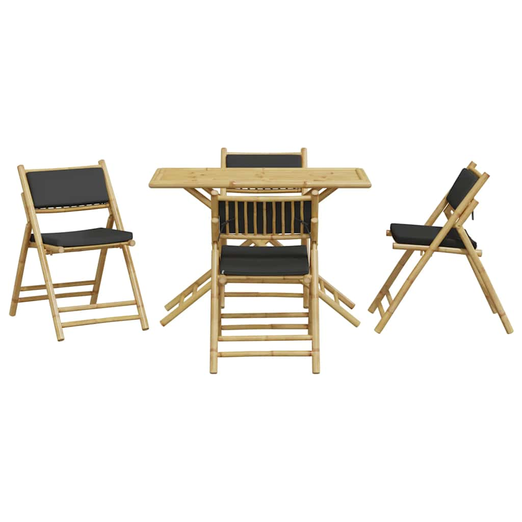 5 Piece Folding Bistro set with Dark Grey Cushions Bamboo