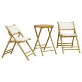 3 Piece Folding Bistro set with Cream White Cushions Bamboo