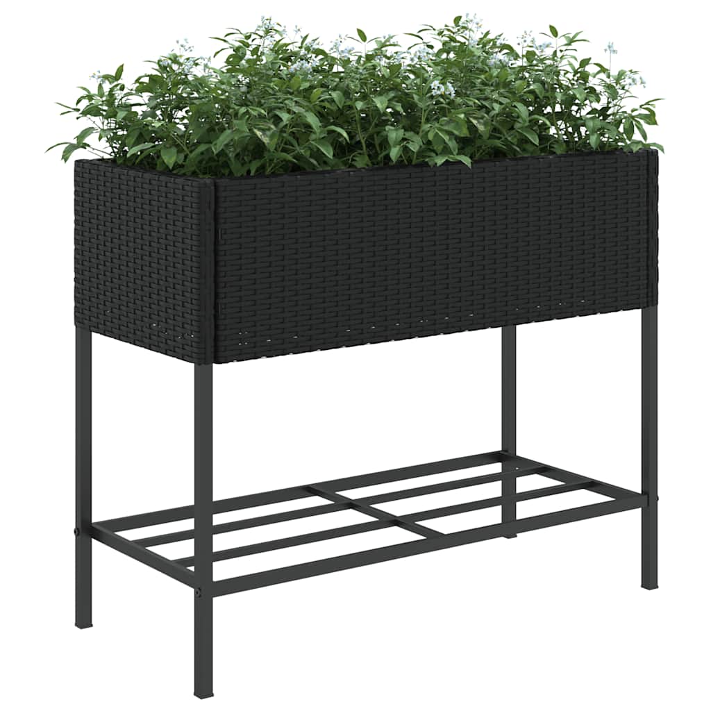 Garden Planters with Shelf 2 pcs Black 90x40x75 cm Poly Rattan