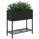 Garden Planters with Shelf 2 pcs Black 70x28x70 cm Poly Rattan