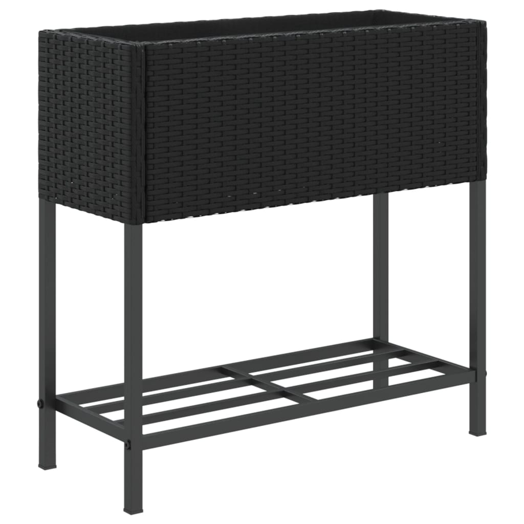 Garden Planters with Shelf 2 pcs Black 70x28x70 cm Poly Rattan