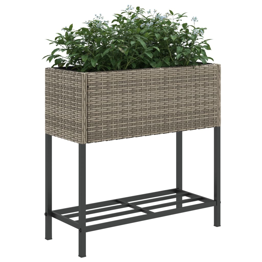 Garden Planters with Shelf 2 pcs Grey 70x28x70 cm Poly Rattan