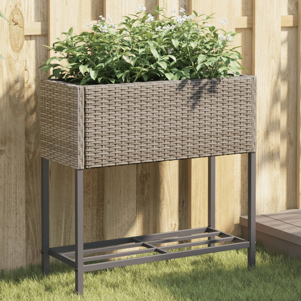 Garden Planters with Shelf 2 pcs Grey 70x28x70 cm Poly Rattan