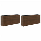 Garden Planters with 2 Pots 2 pcs Brown 90x20x40 cm Poly Rattan