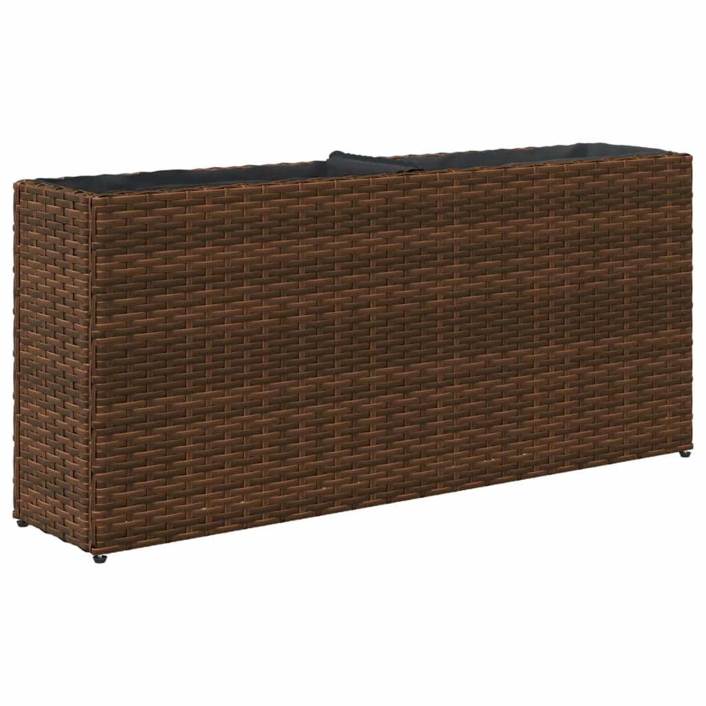 Garden Planters with 2 Pots 2 pcs Brown 90x20x40 cm Poly Rattan
