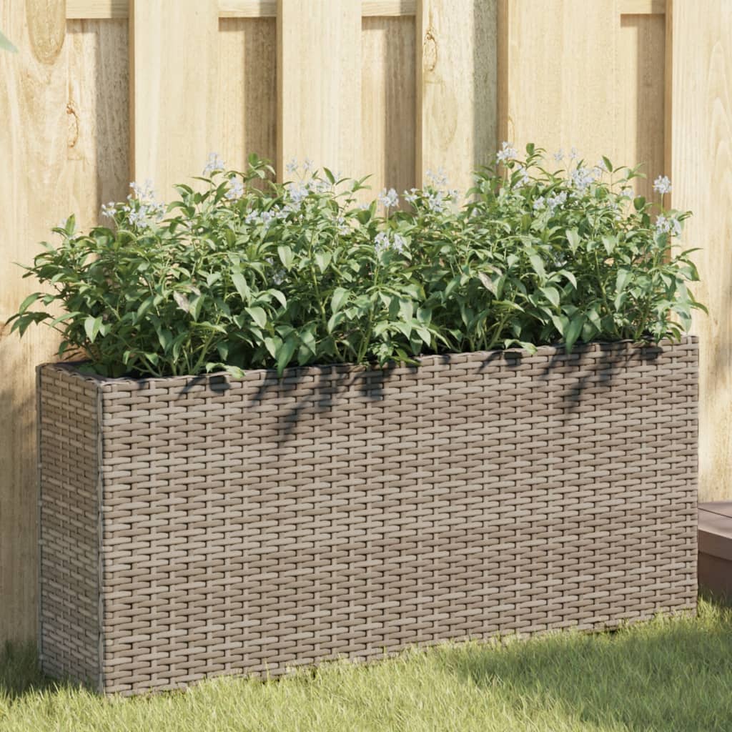 Garden Planters with 2 Pots 2 pcs Grey 90x20x40 cm Poly Rattan