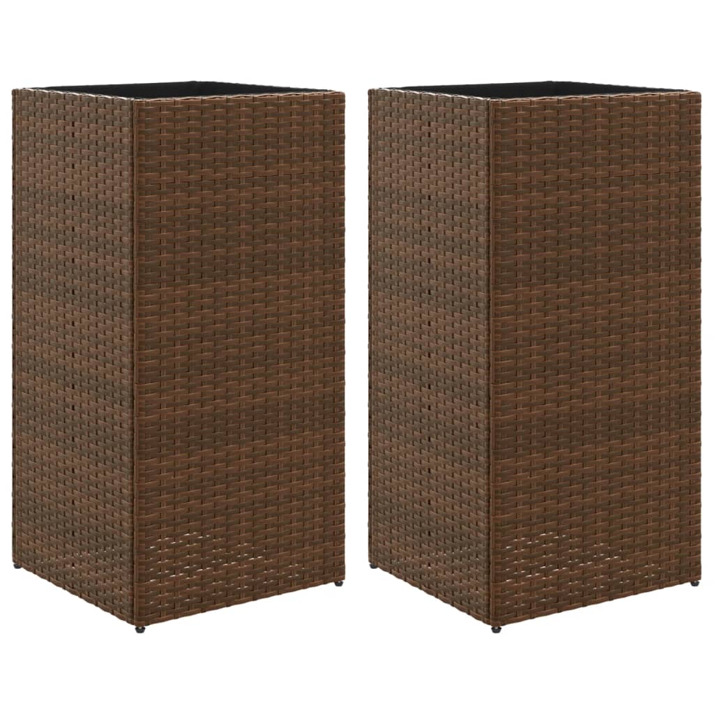 Garden Planters 2 pcs Brown 40x40x80 cm Poly Rattan