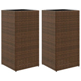 Garden Planters 2 pcs Brown 40x40x80 cm Poly Rattan