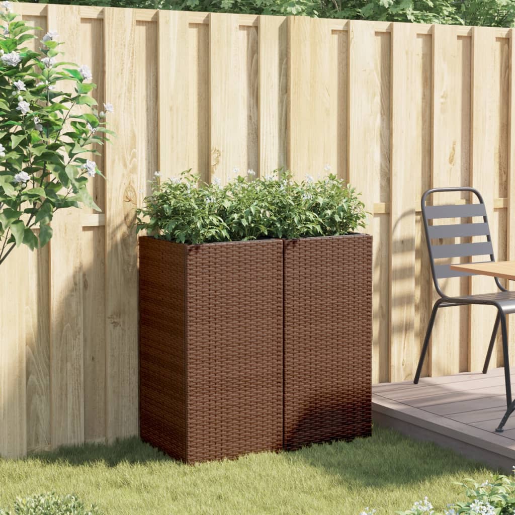Garden Planters 2 pcs Brown 40x40x80 cm Poly Rattan