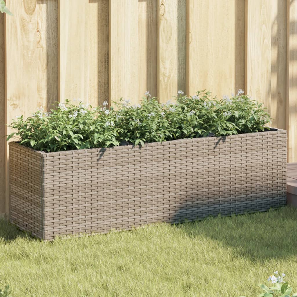 Garden Planters with 3 Pots 2 pcs Grey 105x30x32 cm Poly Rattan