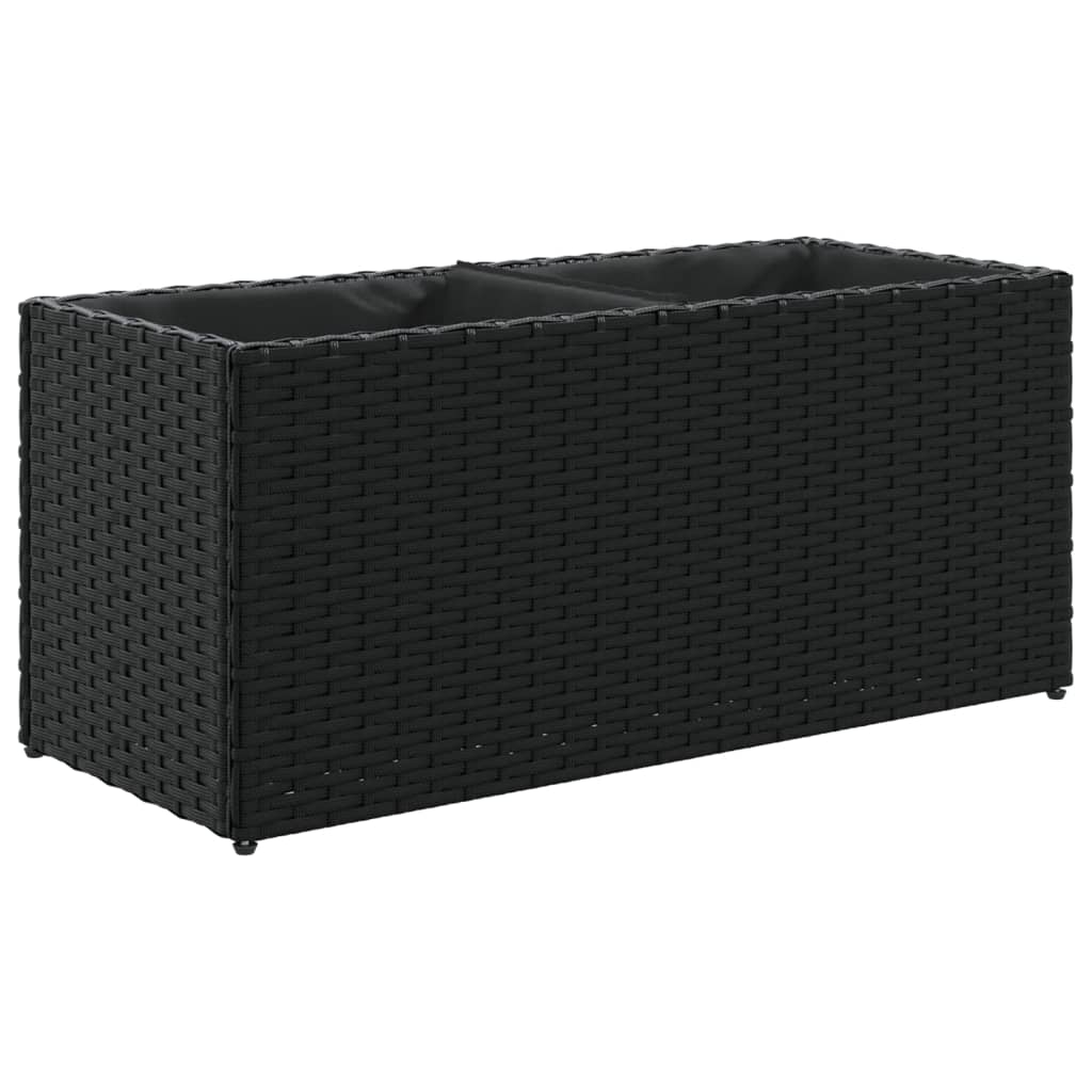Garden Planters with 2 Pots 2 pcs Black 72x30x32 cm Poly Rattan