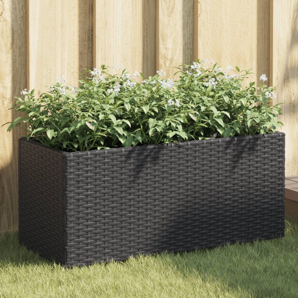 Garden Planters with 2 Pots 2 pcs Black 72x30x32 cm Poly Rattan