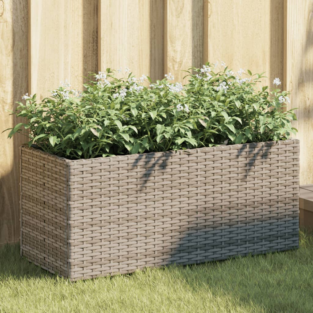 Garden Planters with 2 Pots 2 pcs Grey 72x30x32 cm Poly Rattan