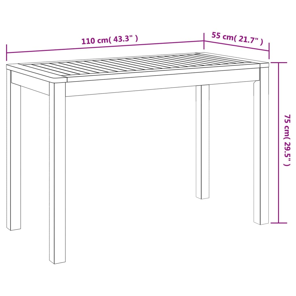 Garden Dining Table 110x55x75 cm Solid Wood Acacia