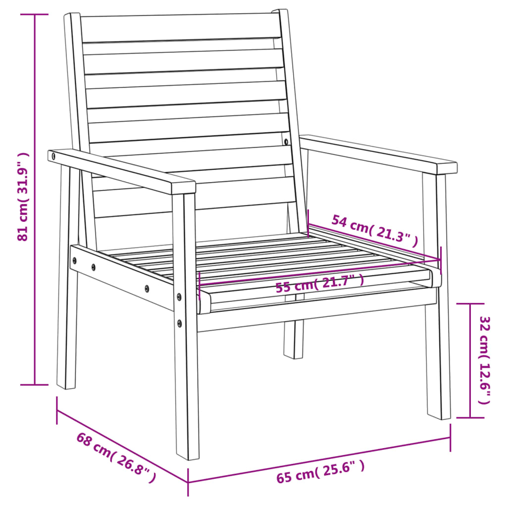 Garden Sofa Chair 2pcs 66.5x65x81 cm Solid Wood Acacia