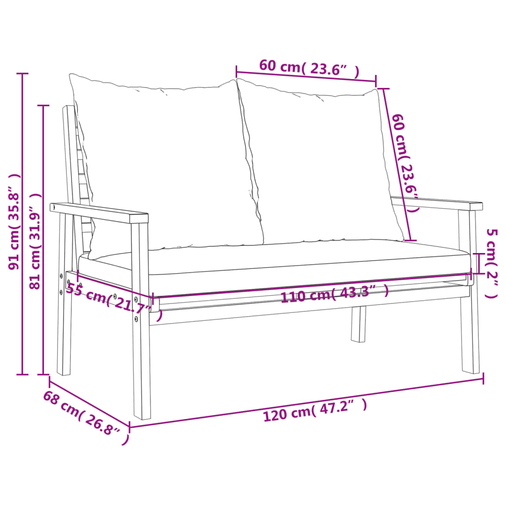 Garden Sofa Bench 120 cm with Cushion Solid Wood Acacia