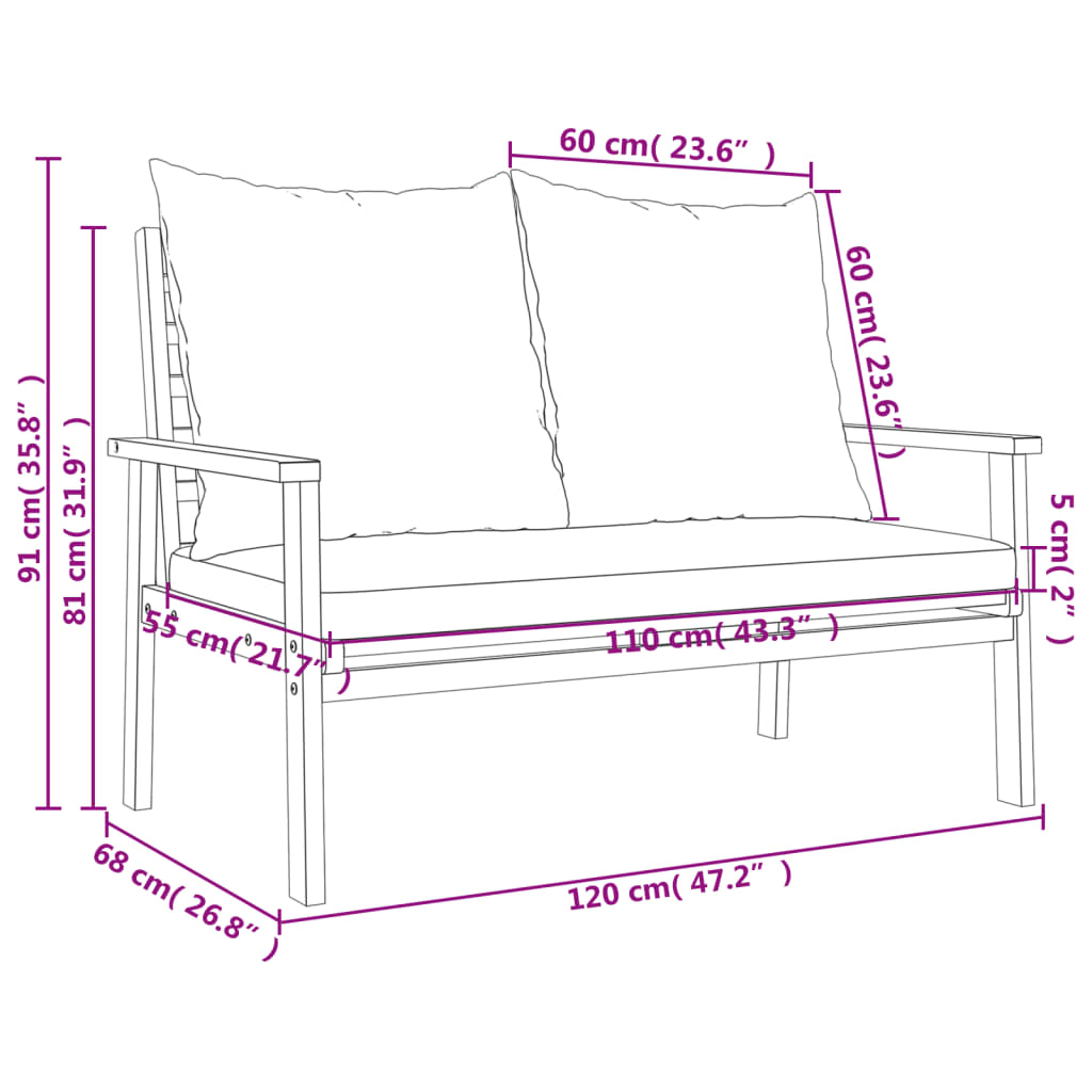 Garden Sofa Bench 120 cm with Cushion Solid Wood Acacia