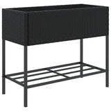 Garden Planter with Shelf Black Poly Rattan