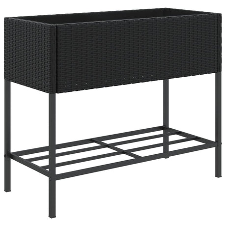 Garden Planter with Shelf Black Poly Rattan