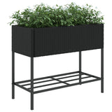 Garden Planter with Shelf Black Poly Rattan