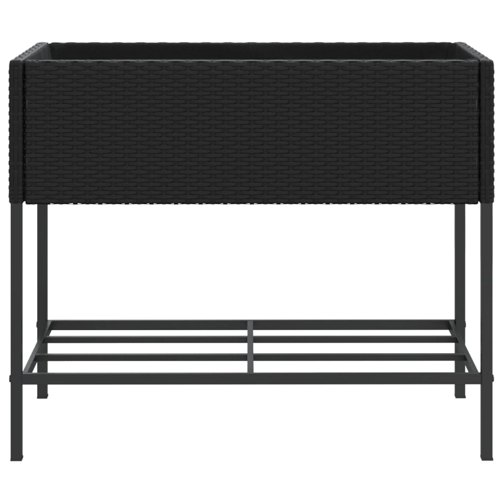 Garden Planter with Shelf Black Poly Rattan