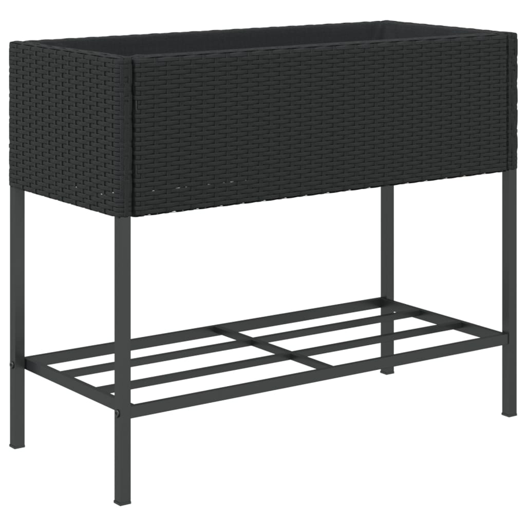 Garden Planter with Shelf Black Poly Rattan