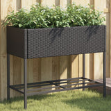 Garden Planter with Shelf Black Poly Rattan