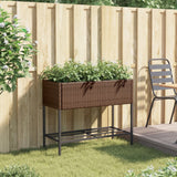Garden Planter with Shelf Brown Poly Rattan