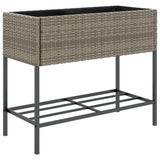 Garden Planter with Shelf Grey Poly Rattan