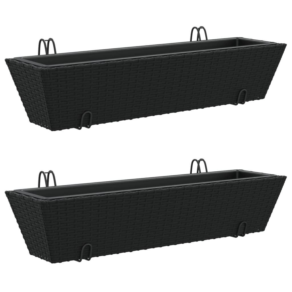 Planters with hooks 2 pcs Black Poly Rattan