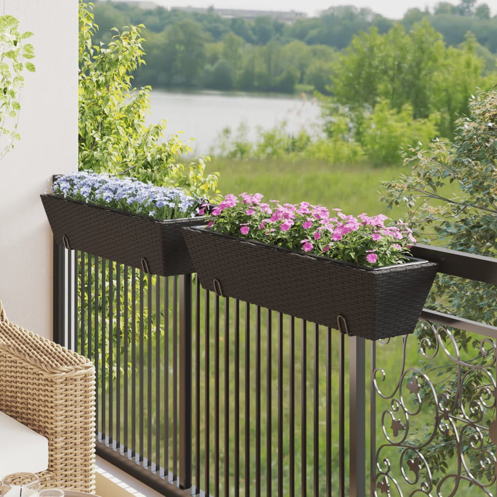 Planters with hooks 2 pcs Black Poly Rattan