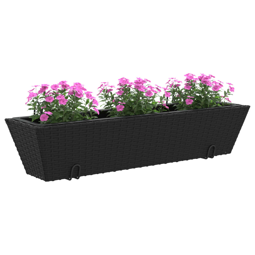 Planters with hooks 2 pcs Black Poly Rattan