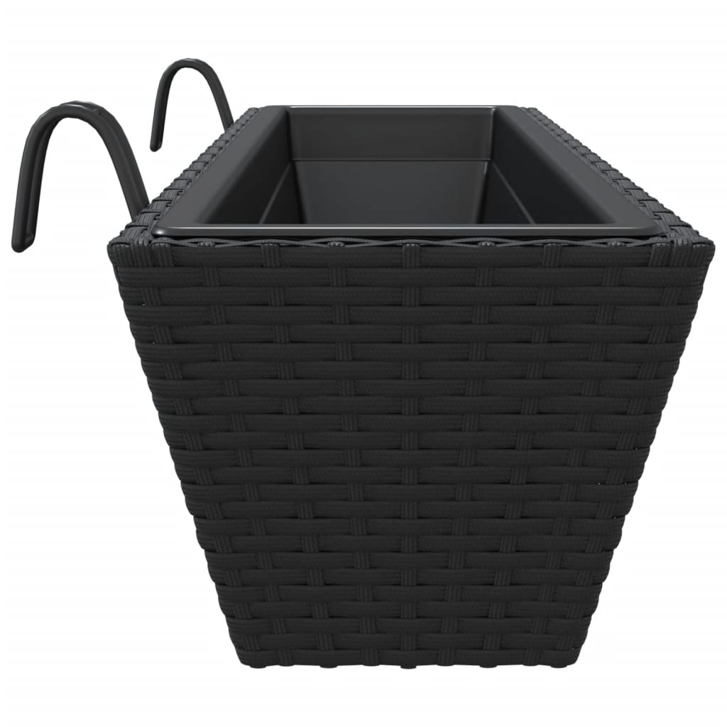 Planters with hooks 2 pcs Black Poly Rattan