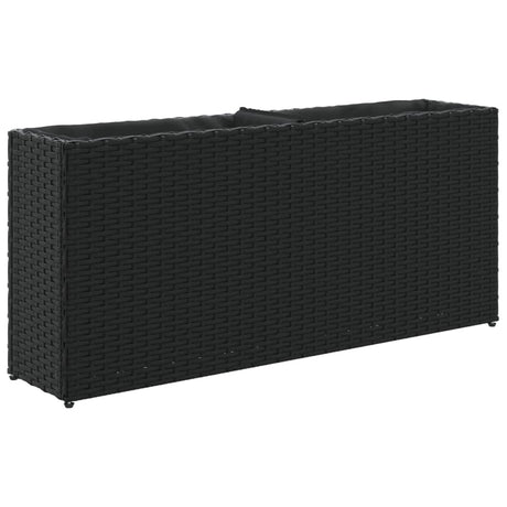 Garden Planter with 2 Pots Black 90x20x40 cm Poly Rattan