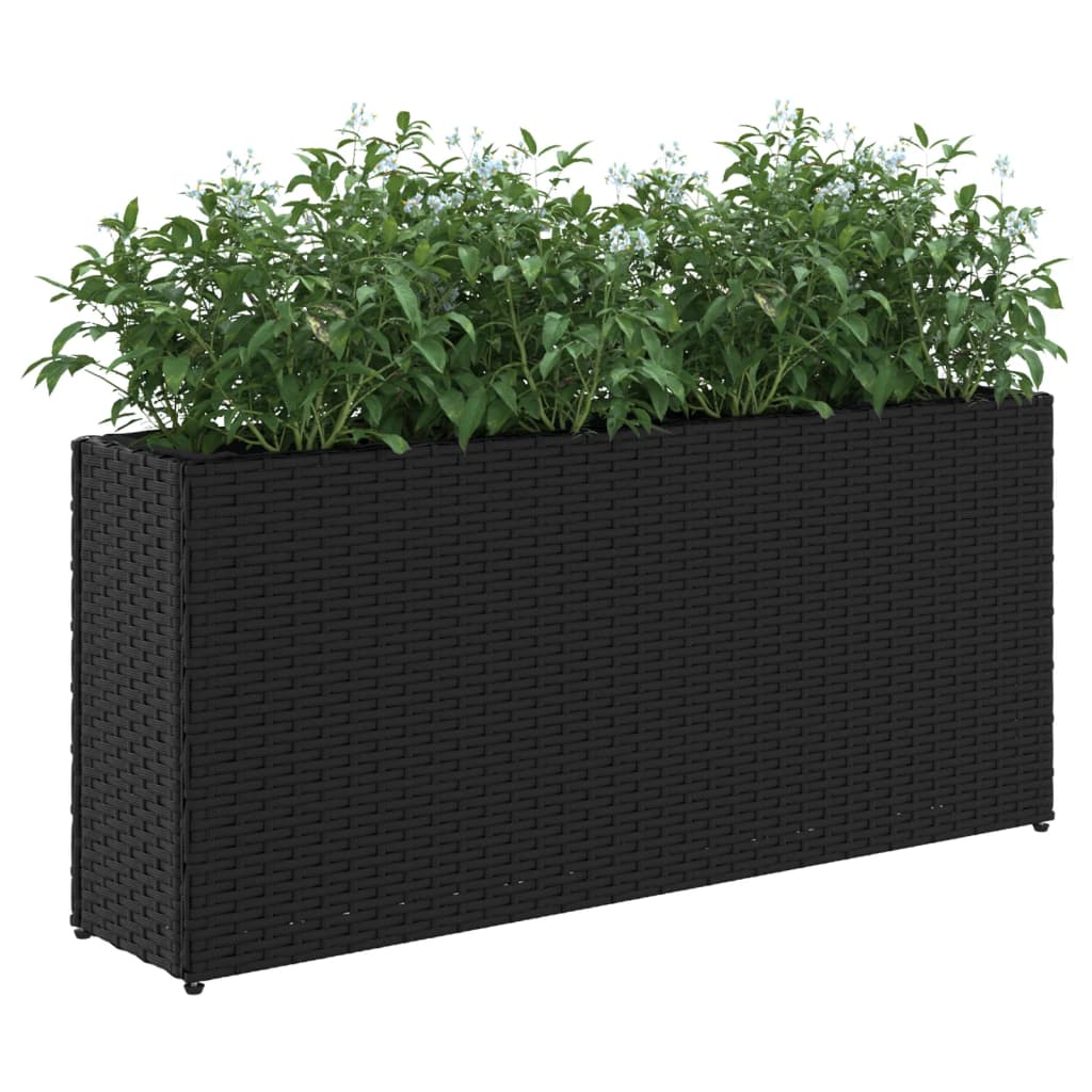 Garden Planter with 2 Pots Black 90x20x40 cm Poly Rattan
