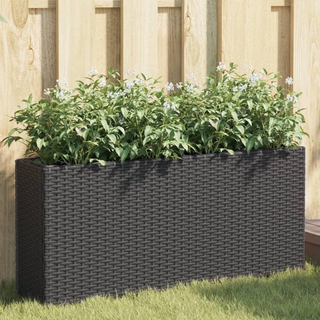 Garden Planter with 2 Pots Black 90x20x40 cm Poly Rattan