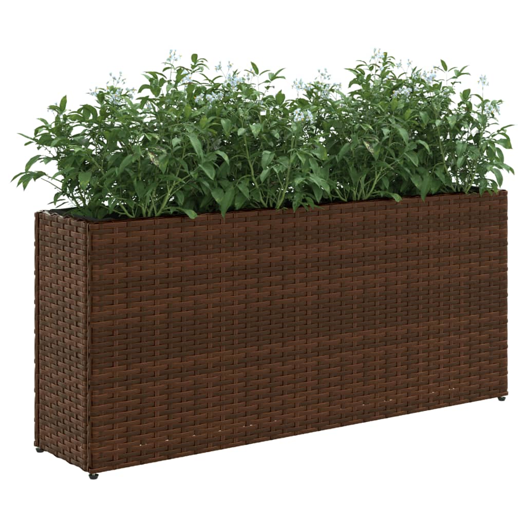 Garden Planter with 2 Pots Brown 90x20x40 cm Poly Rattan