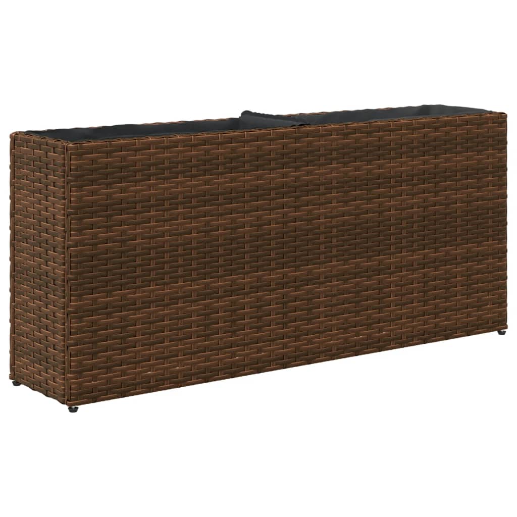 Garden Planter with 2 Pots Brown 90x20x40 cm Poly Rattan