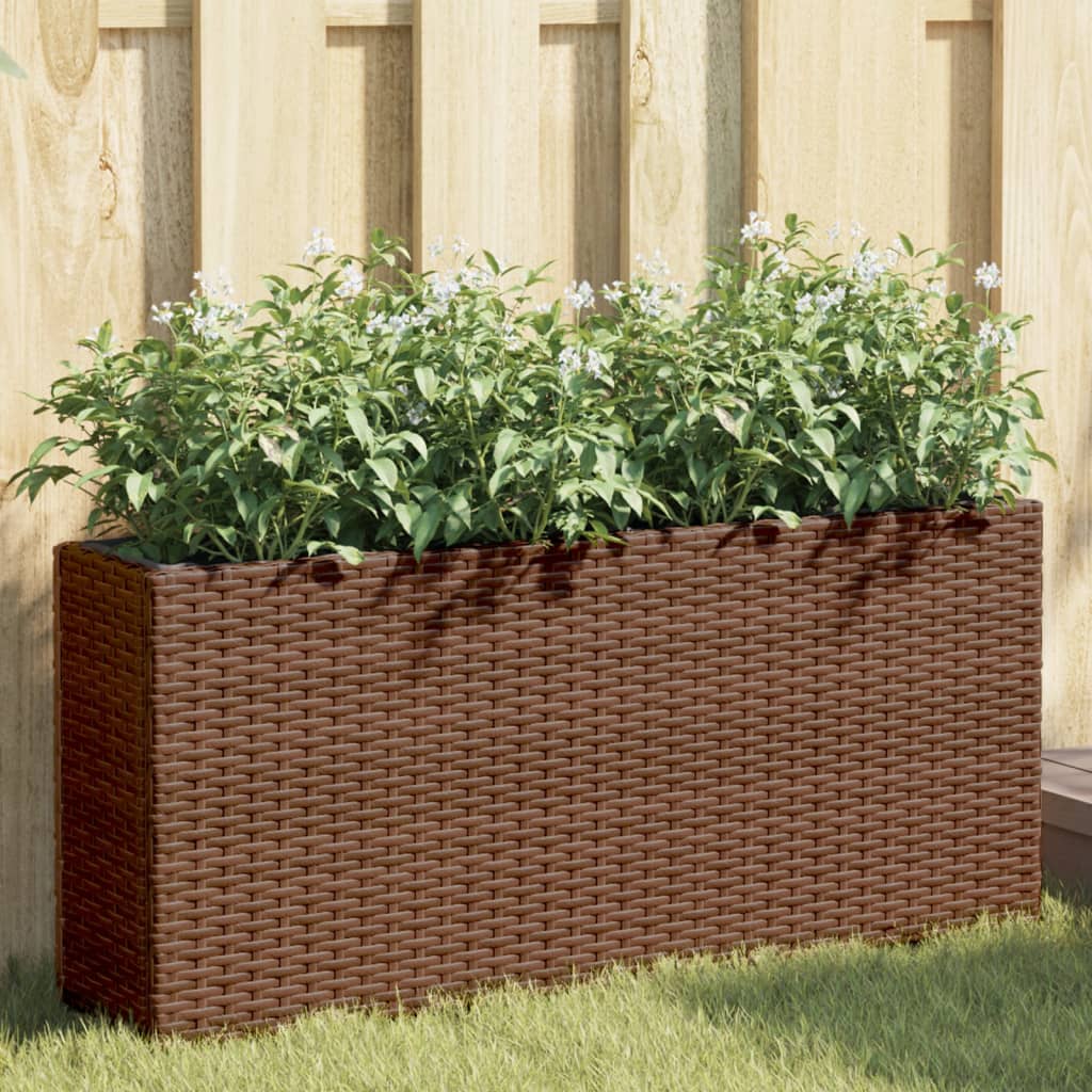 Garden Planter with 2 Pots Brown 90x20x40 cm Poly Rattan