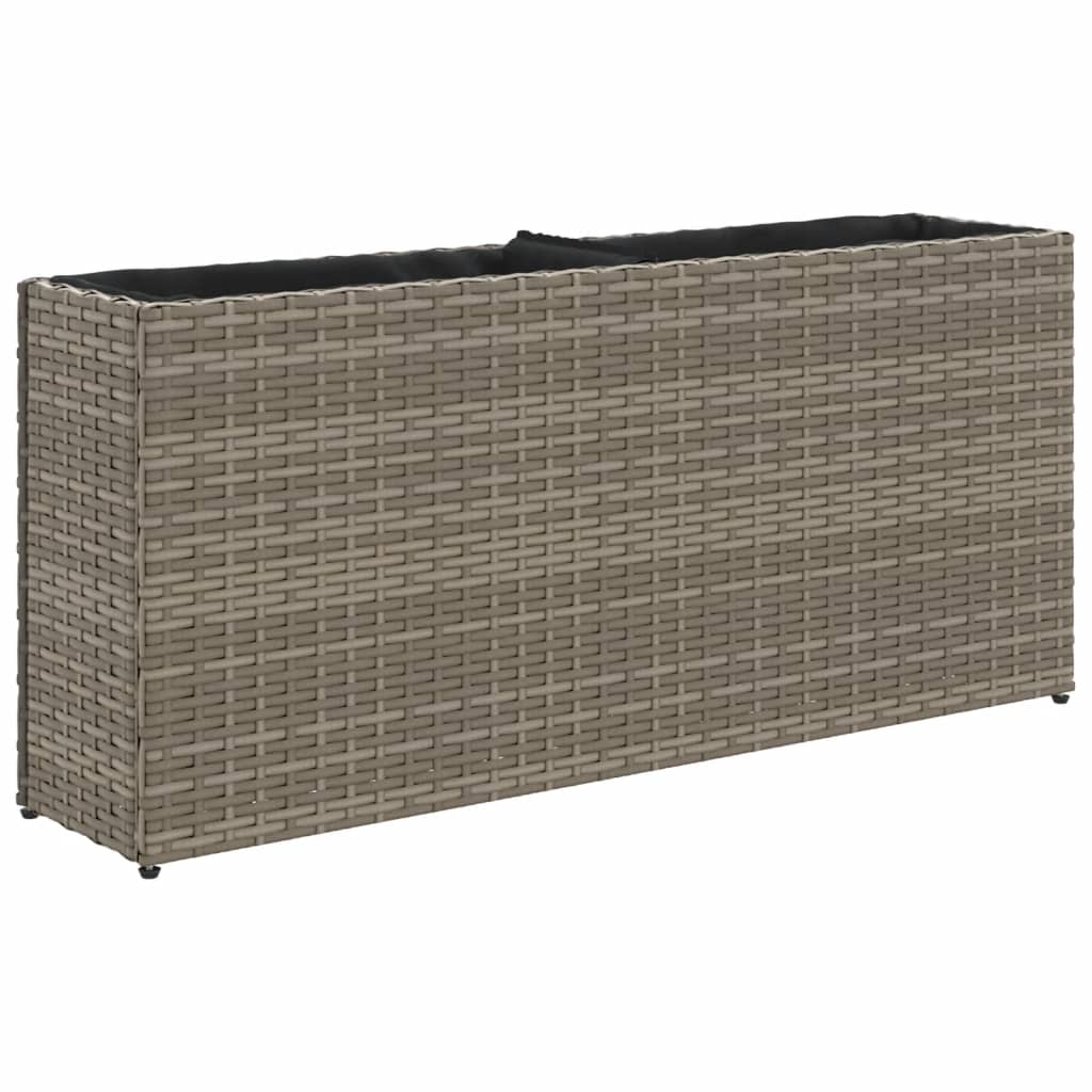 Garden Planter with 2 Pots Grey 90x20x40 cm Poly Rattan