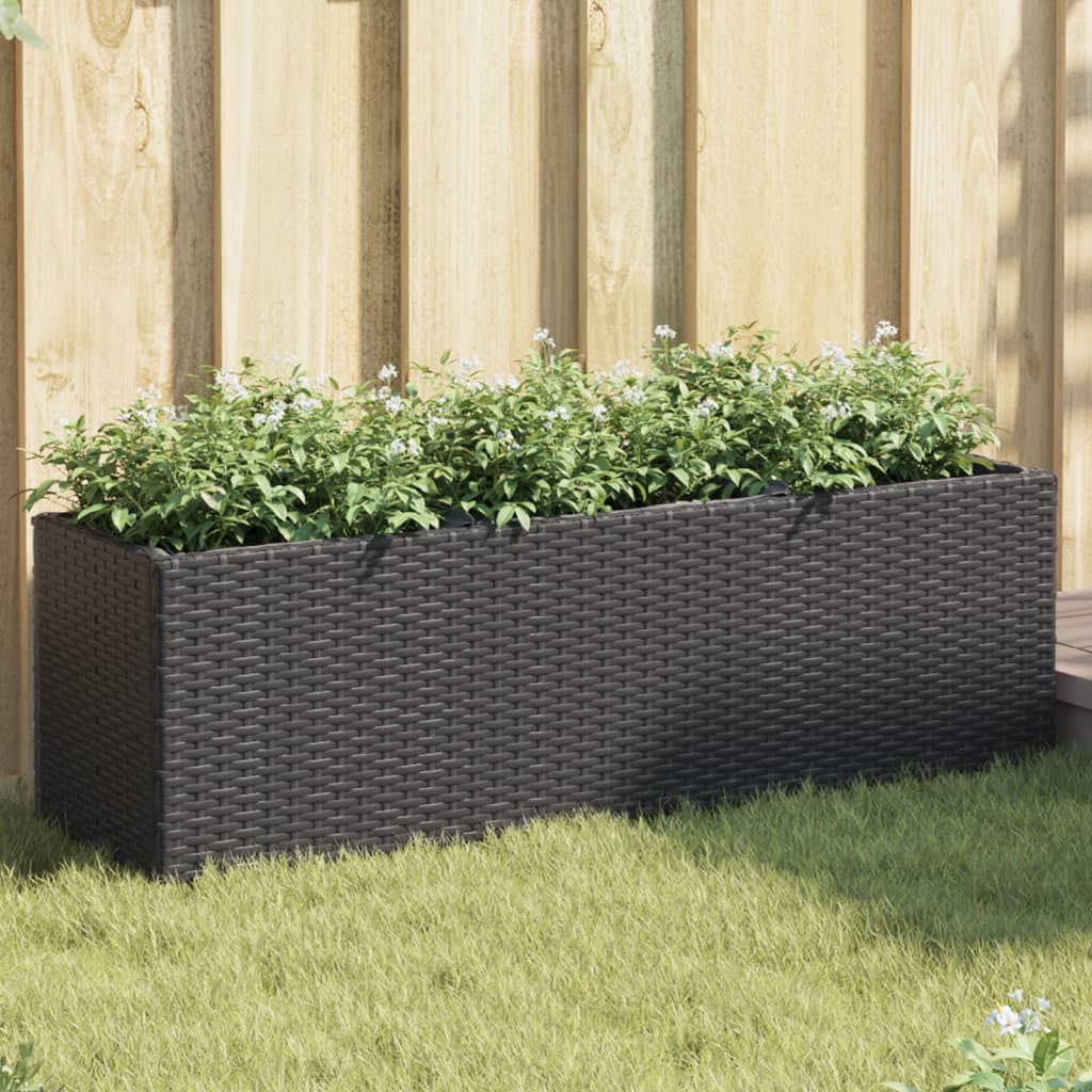 Garden Planter with 3 Pots Black 105x30x32 cm Poly Rattan