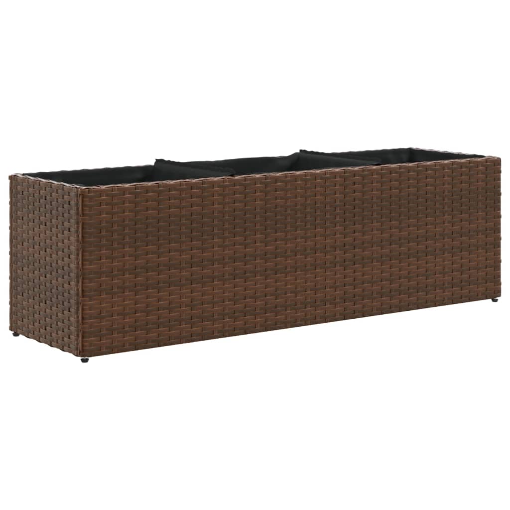 Garden Planter with 3 Pots Brown 105x30x32 cm Poly Rattan