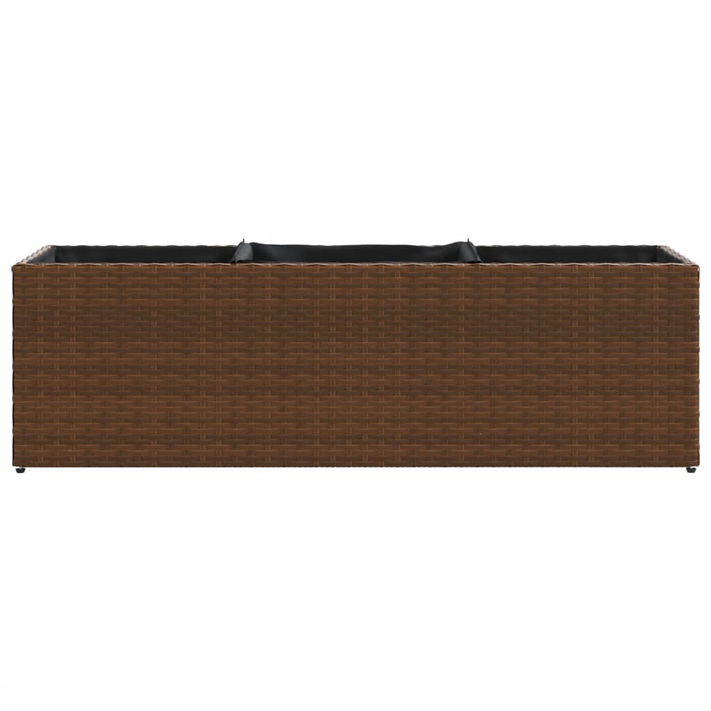 Garden Planter with 3 Pots Brown 105x30x32 cm Poly Rattan