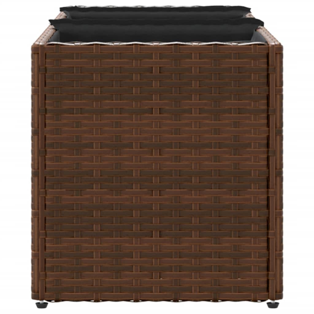 Garden Planter with 3 Pots Brown 105x30x32 cm Poly Rattan