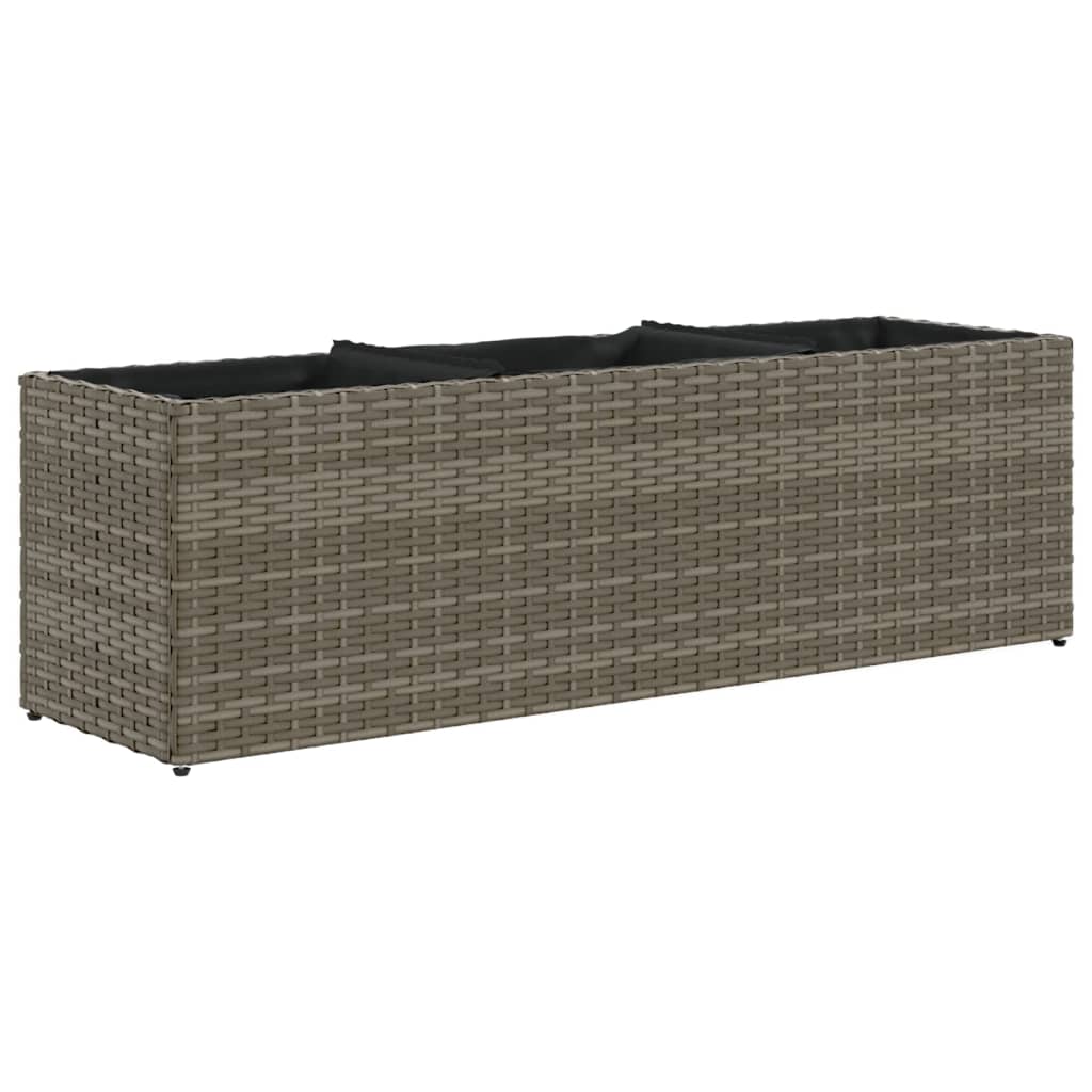 Garden Planter with 3 Pots Grey 105x30x32 cm Poly Rattan